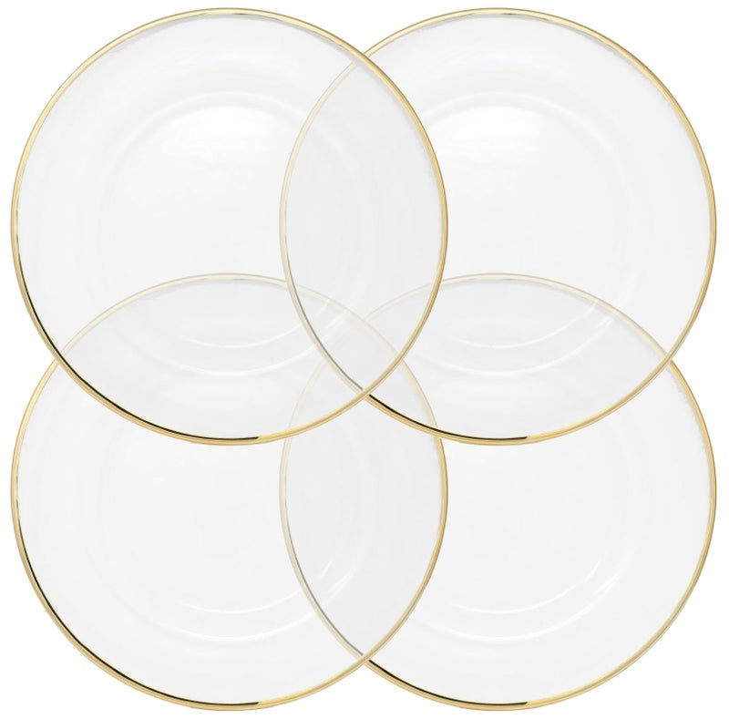 Ms Lovely Clear Glass Charger 13 Inch Dinner Plate With 0.5 CM Metallic Rim - Set of 4 - Gold - Image 1